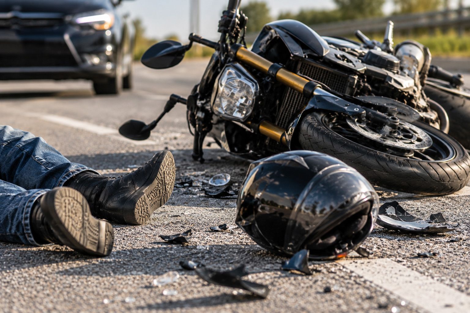 Motorcycle Accident Lawyer in Apple Valley helping victims after a serious motorcycle crash on a roadway.